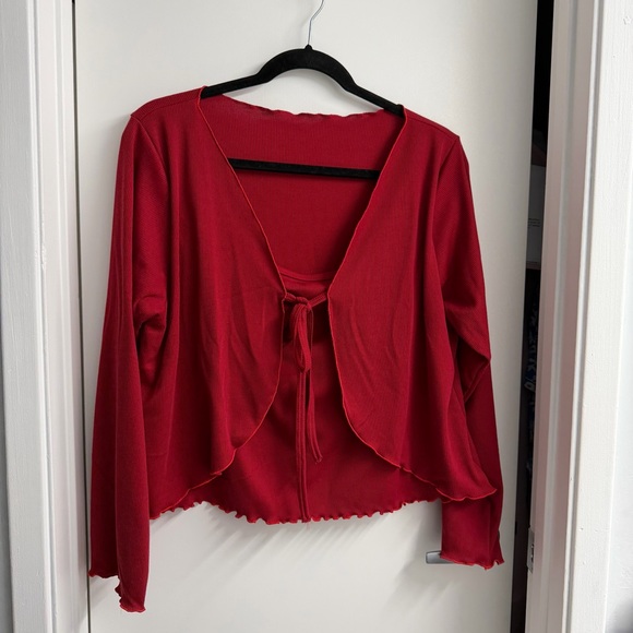 Tops - Burnt Red Cardigan Top with Tie